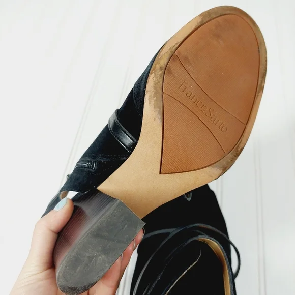 Franco Sarto Fantana Black Suede Leather Crisscross Strap Heeled Peep To… E727 - Picture 11 of 11